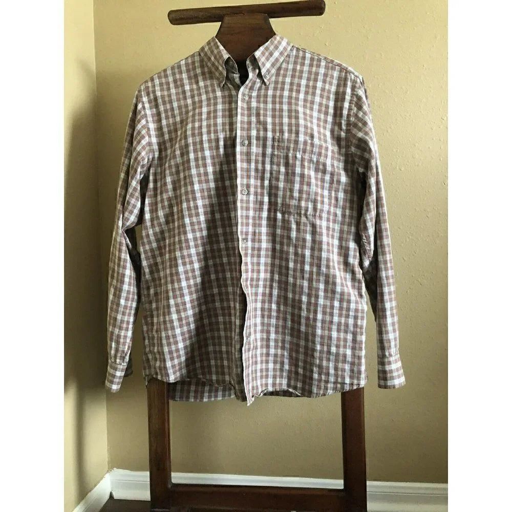 Eddie Bauer Button Front Shirt Mens M Relaxed Fit Plaid Wrinkle Resistant